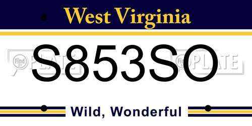 S853SO West Virginia License Plate
