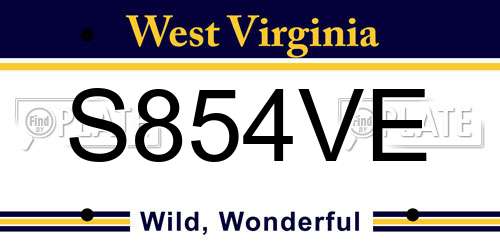 S854VE West Virginia License Plate