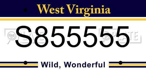 S855555 West Virginia License Plate