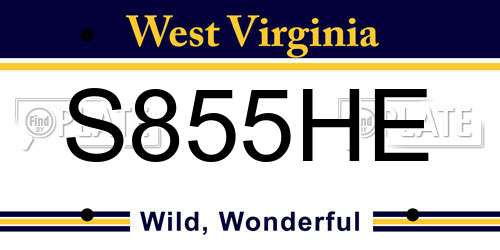 S855HE West Virginia License Plate