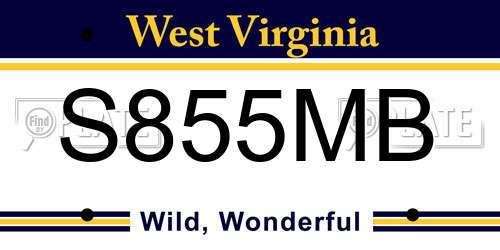 S855MB West Virginia License Plate