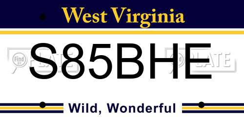 S85BHE West Virginia License Plate