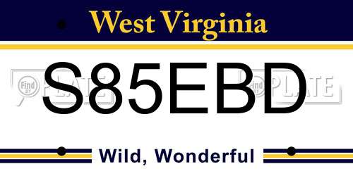 S85EBD West Virginia License Plate