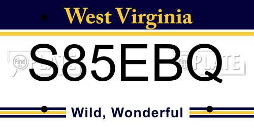 S85EBQ West Virginia License Plate
