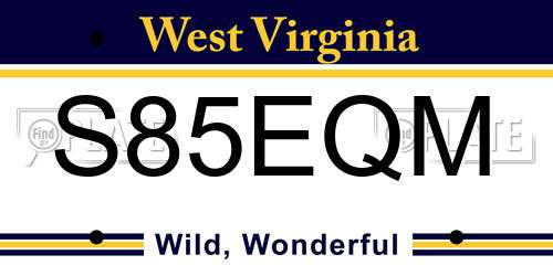 S85EQM West Virginia License Plate