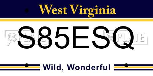 S85ESQ West Virginia License Plate