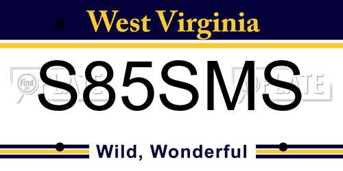 S85SMS West Virginia License Plate