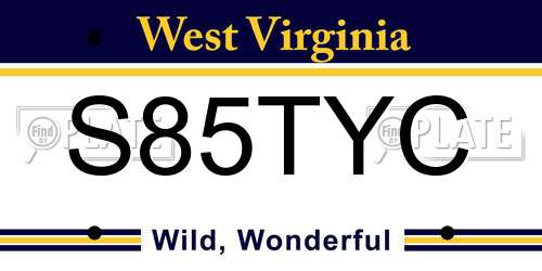 S85TYC West Virginia License Plate