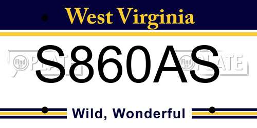 S860AS West Virginia License Plate
