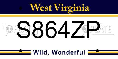 S864ZP West Virginia License Plate