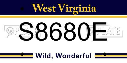 S8680E West Virginia License Plate