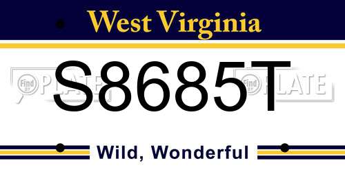 S8685T West Virginia License Plate
