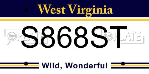 S868ST West Virginia License Plate