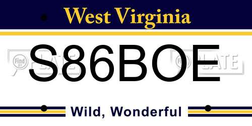 S86BOE West Virginia License Plate