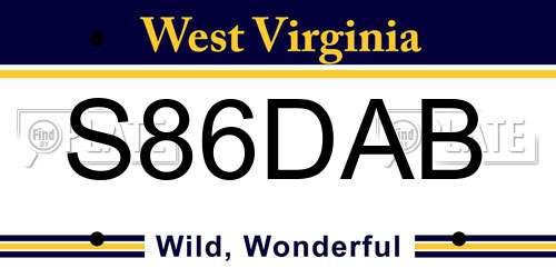 S86DAB West Virginia License Plate