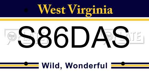 S86DAS West Virginia License Plate
