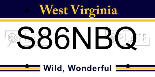 S86NBQ West Virginia License Plate