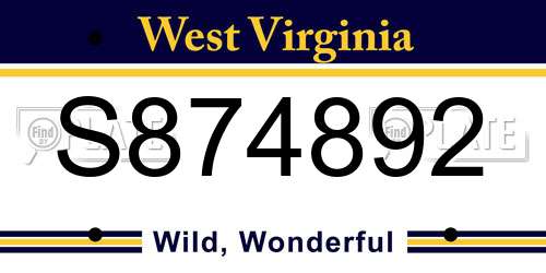 S874892 West Virginia License Plate