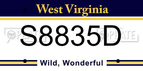 S8835D West Virginia License Plate