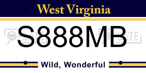 S888MB West Virginia License Plate