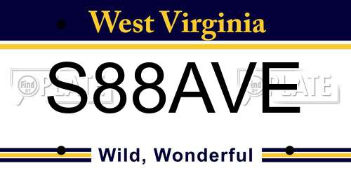 S88AVE West Virginia License Plate
