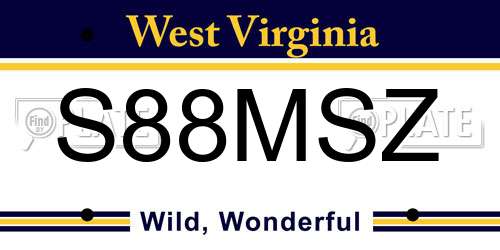 S88MSZ West Virginia License Plate