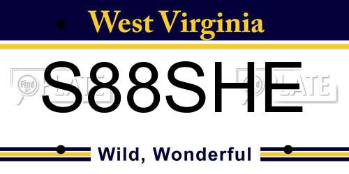 S88SHE West Virginia License Plate