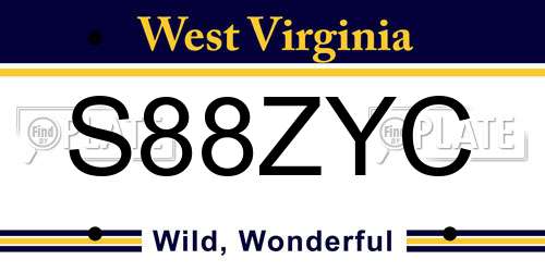 S88ZYC West Virginia License Plate