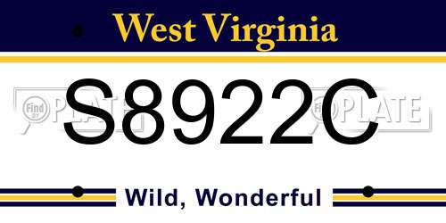 S8922C West Virginia License Plate
