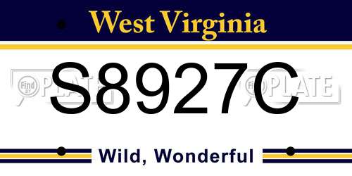 S8927C West Virginia License Plate