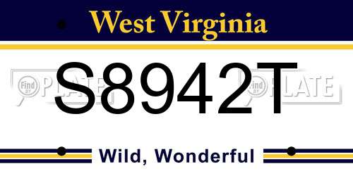 S8942T West Virginia License Plate