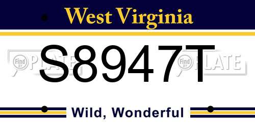 S8947T West Virginia License Plate