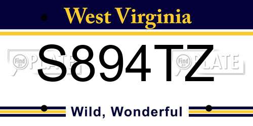 S894TZ West Virginia License Plate
