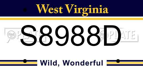 S8988D West Virginia License Plate