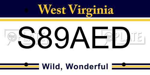 S89AED West Virginia License Plate
