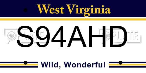 S94AHD West Virginia License Plate