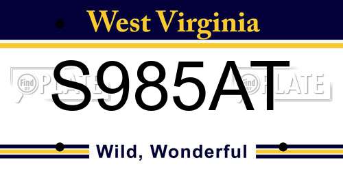 S985AT West Virginia License Plate