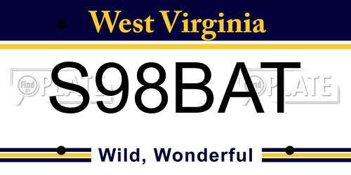 S98BAT West Virginia License Plate