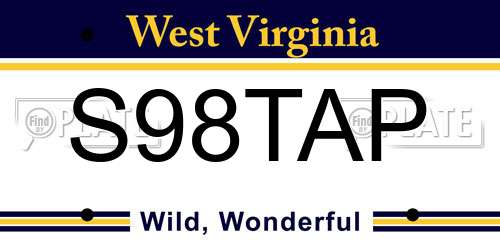 S98TAP West Virginia License Plate