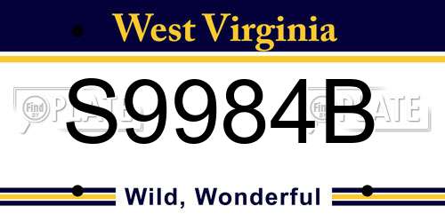 S9984B West Virginia License Plate