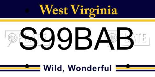 S99BAB West Virginia License Plate