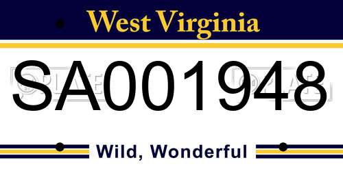 SA001948 West Virginia License Plate