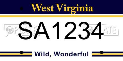 SA1234 West Virginia License Plate