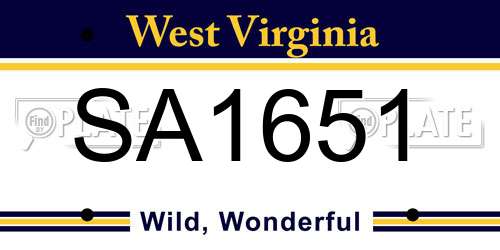 SA1651 West Virginia License Plate