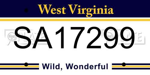 SA17299 West Virginia License Plate