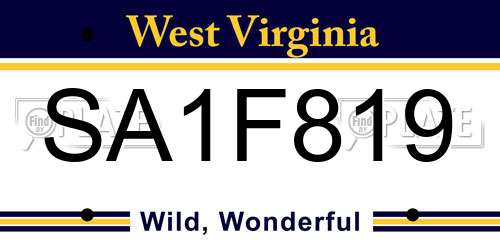 SA1F819 West Virginia License Plate
