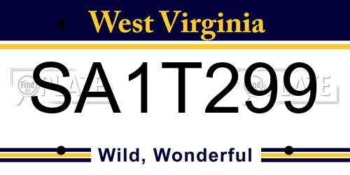 SA1T299 West Virginia License Plate