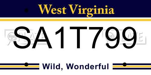 SA1T799 West Virginia License Plate