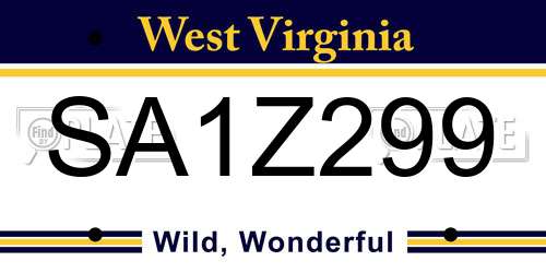 SA1Z299 West Virginia License Plate