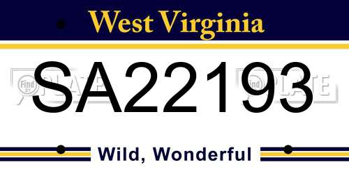 SA22193 West Virginia License Plate